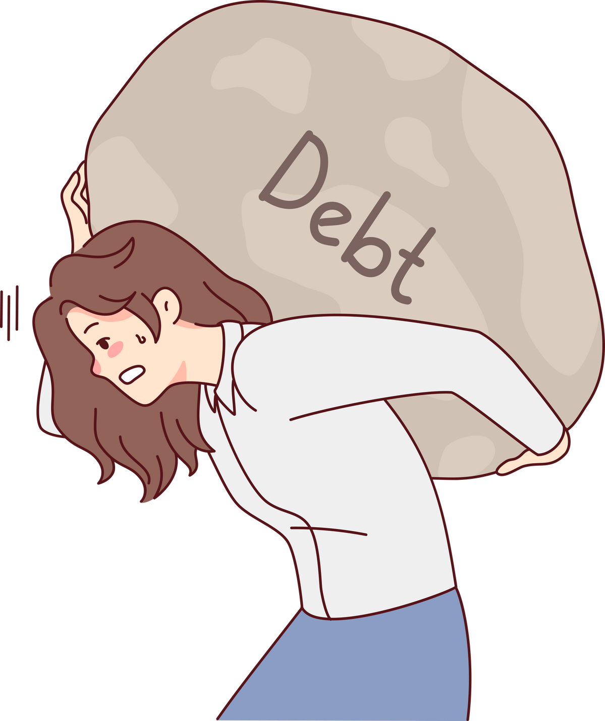 Tired Woman Carry Debt Stone on Back